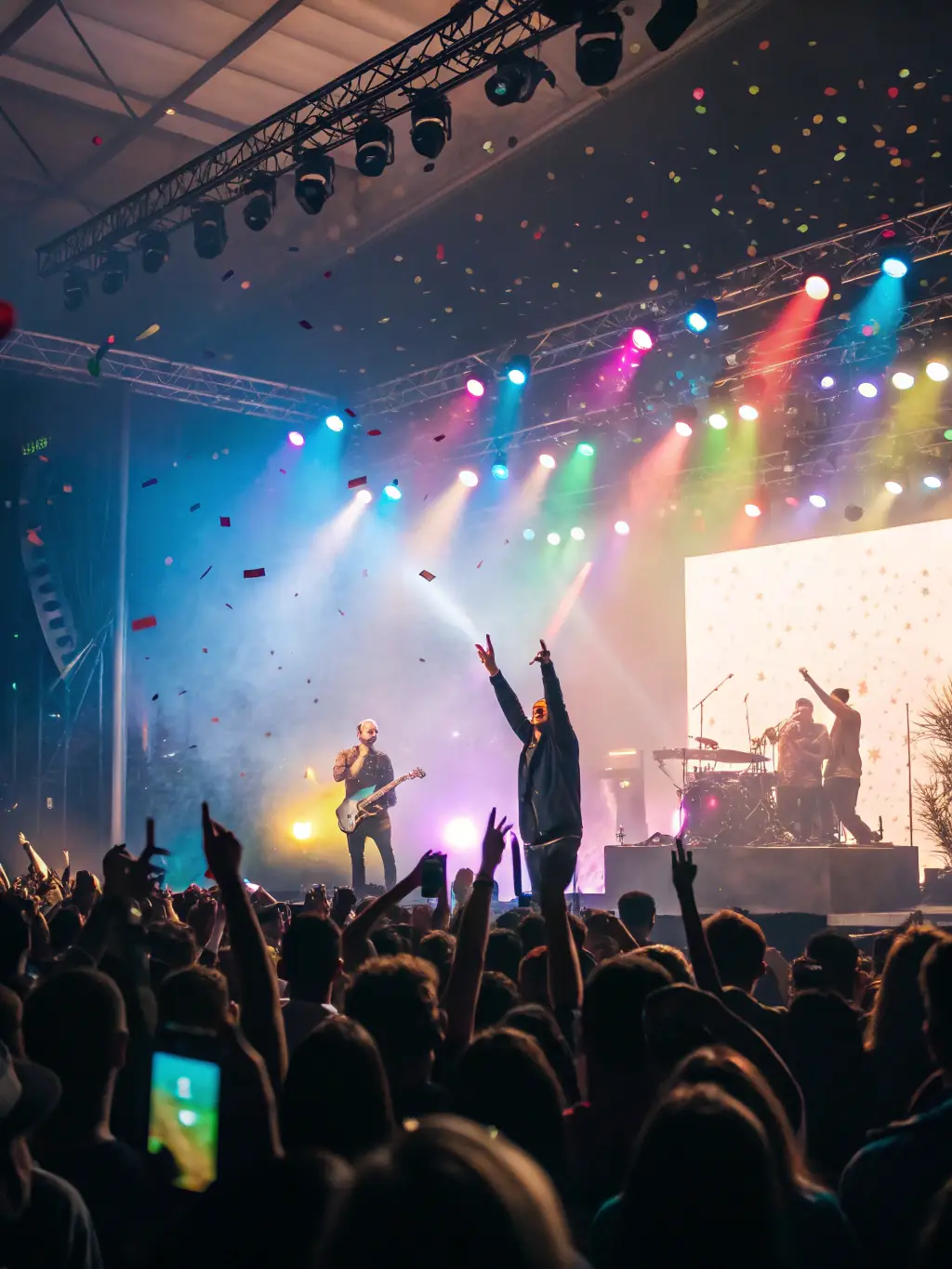 A photo of a vibrant concert organized by ELIXION, featuring local musicians and a diverse audience enjoying the performance.
