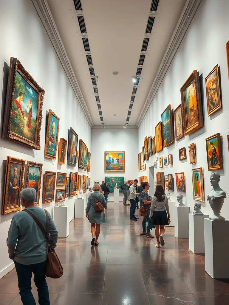 A picture of an ELIXION-sponsored exhibition showcasing the works of emerging artists, with visitors admiring the artwork.